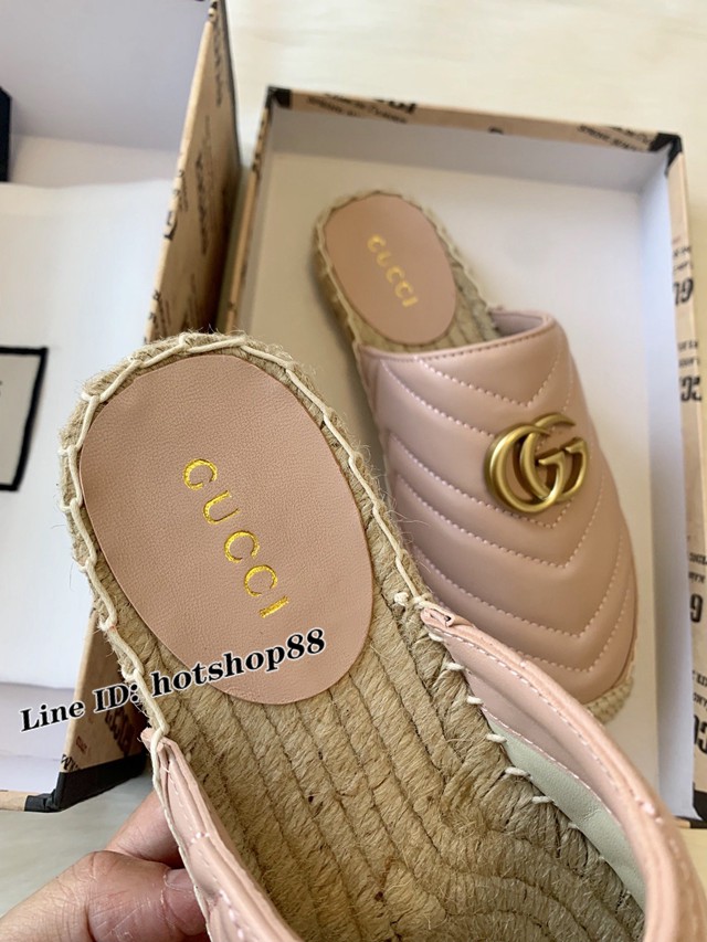 gucci早秋新款漁夫鞋 古馳經典logo女士絎縫羊皮雙GG草編漁夫鞋 dx1443